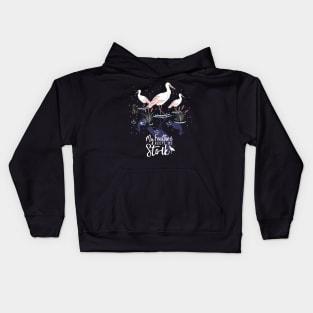 Stork Humor: 'My Feather Keeps Me Stork' Kids Hoodie